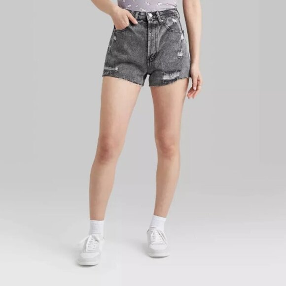 Wild Fable Black Super High Rise Cutoff Distressed Denim Shorts 8 - Picture 1 of 4